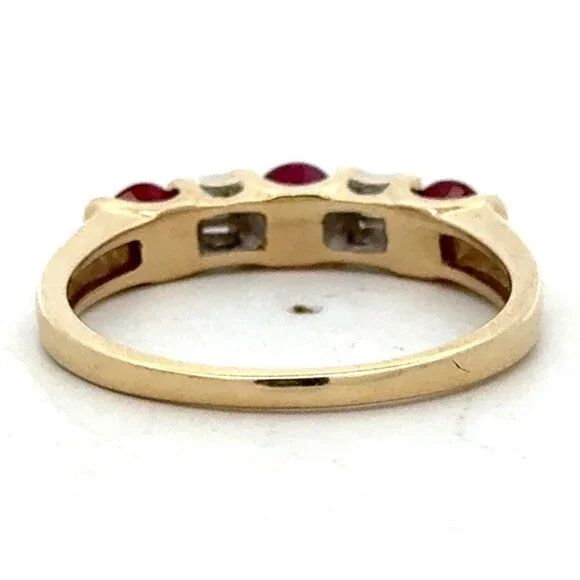 Designer AV 10K Yellow Gold Round Red Ruby Diamond Anniversary Band Ring